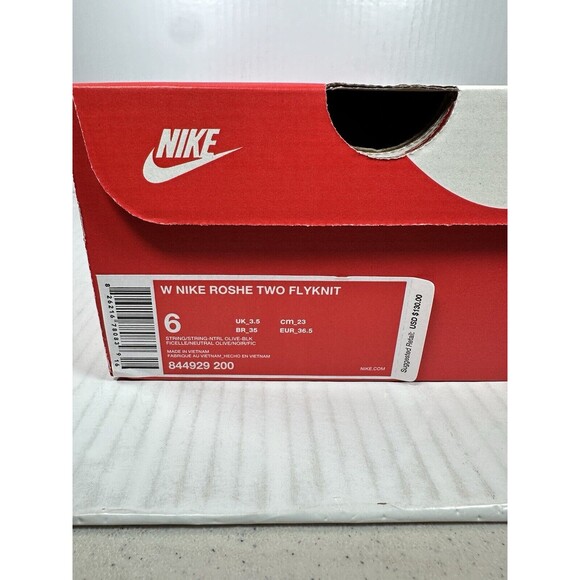 Size 6 Womens Nike Roshe Two Flyknit Running Shoe Olive Tan Black 844929-200 NEW - Picture 8 of 8